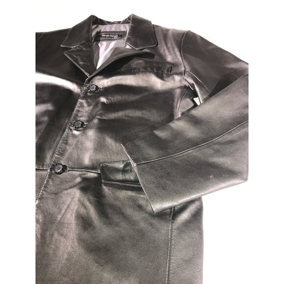 Michael Michelle Men Black Leather 3 Button 4 Pocket Blazer - Picture 3 of 10